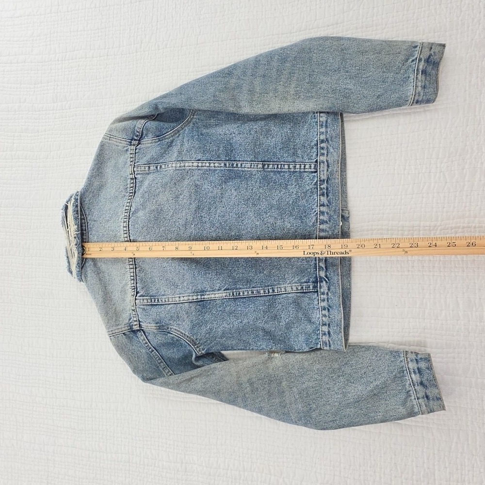 Vigoss Denim Biker Jacket Women's S Med Wash Distressed All Cotton J11880A EUC - Picture 12 of 14
